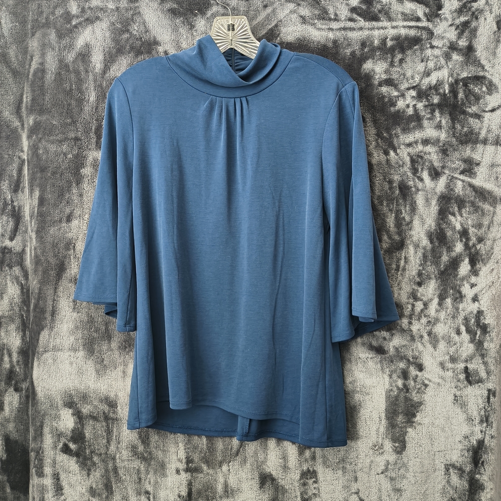 H by Halston Teal Blue Cowl Neck Blouse Flare Sleeves Small